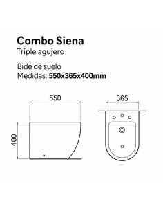 Combo Inodoro Largo Mochila y Bidet Triple Agujero Siena 2